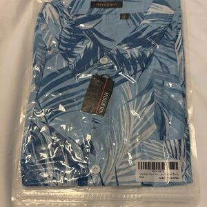 HISDERN Blue Tropical Print Men's Shirt